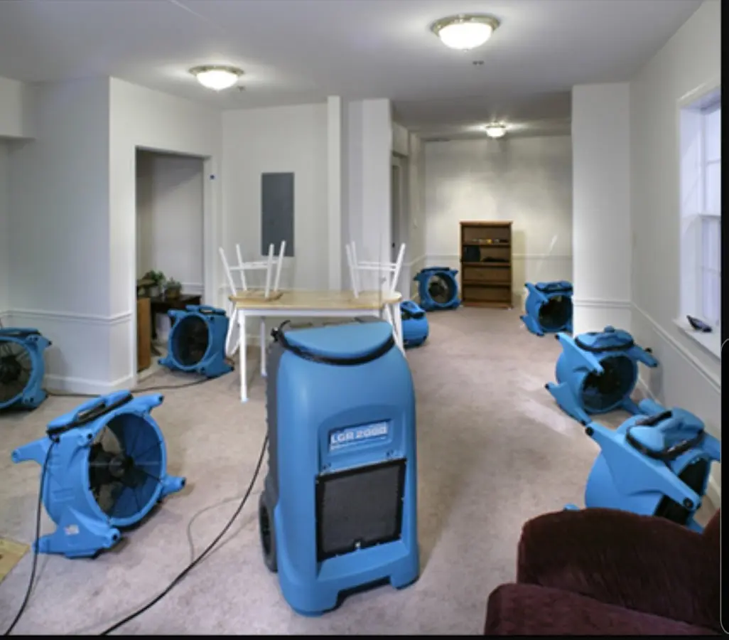 Air movers and dehumidifier setup for Water Damage Restoration in Poplar Bluff